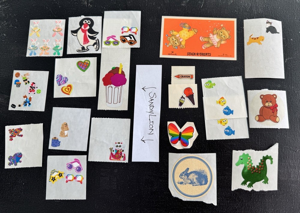 80s Sticker Lot Original Back SandyLion Hambly Foil Dragon Hallmark Russ Puffy