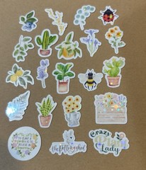 Holographic Sparkle Tiny Garden 21 Stickers Plant Lady Bugs Bees Scrapbook Fruit