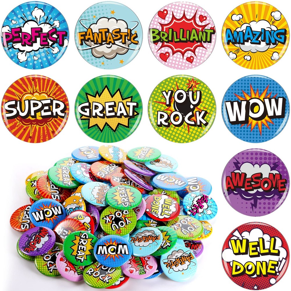 80 Pieces Reward Button Pins Recognition Mini Buttons Round Pins 10 Styles Aw…