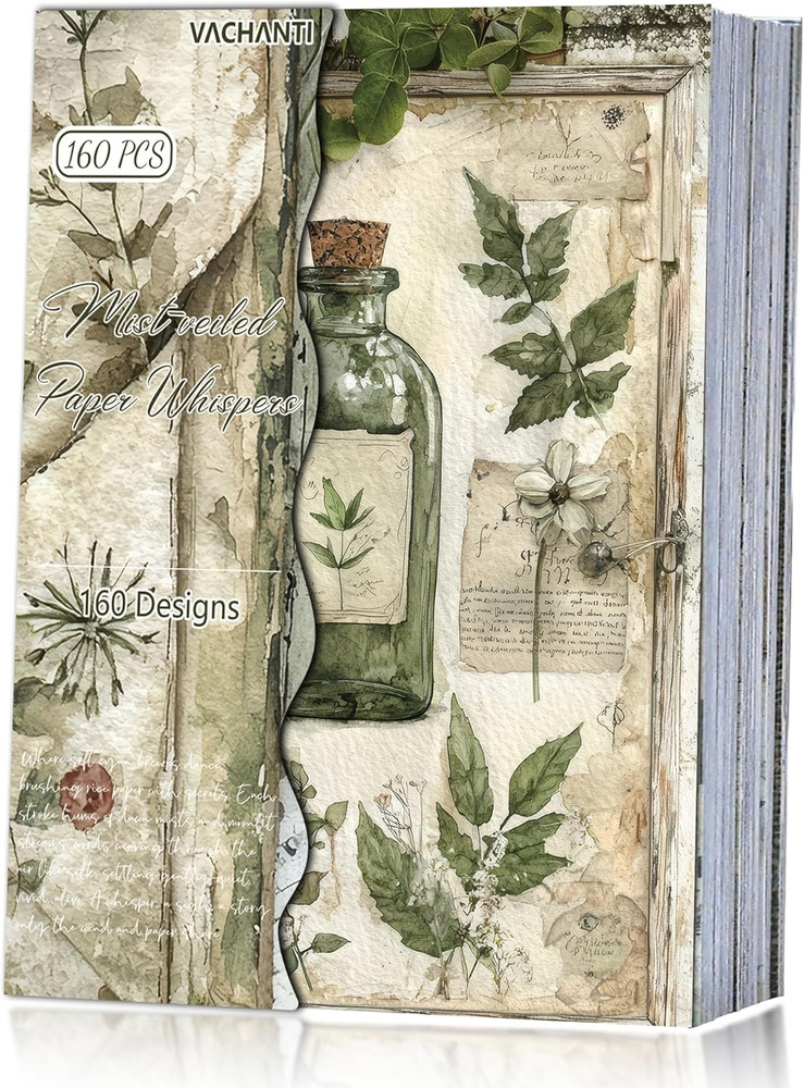 160 Sheets Vintage Flower Scrapbook Paper Green Collage Flowers No Repeating Pat