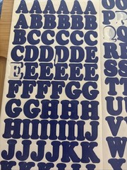 Vtg Blue Alphabet Stickers 8 Sheets Used Capital Lower Case Numbers Exclamation