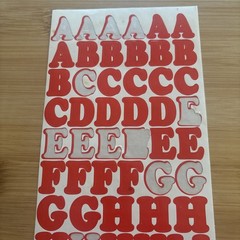 Vtg Red Alphabet Stickers 4 Sheets Used Capital Lower Case Numbers Exclamation