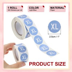 1Roll Clothing XL Size Stickers 1″ Round Coded Self-Adhesive Labels Light Blue