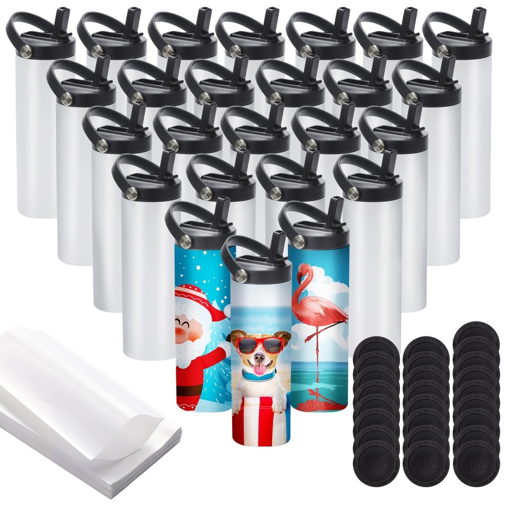 25 Pack Sublimation Tumblers Flat Edge Blanks Skinny Straight 20 oz, Stainles…