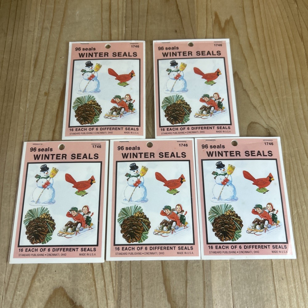 Vintage Winter Seals 5 Books Of 96 Stickers 6 Designs Standard Publishing NOS