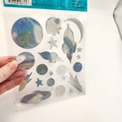 Nicole Crafts Space and Planets Glitter Metallic Sticker Sheet Scrapbooking