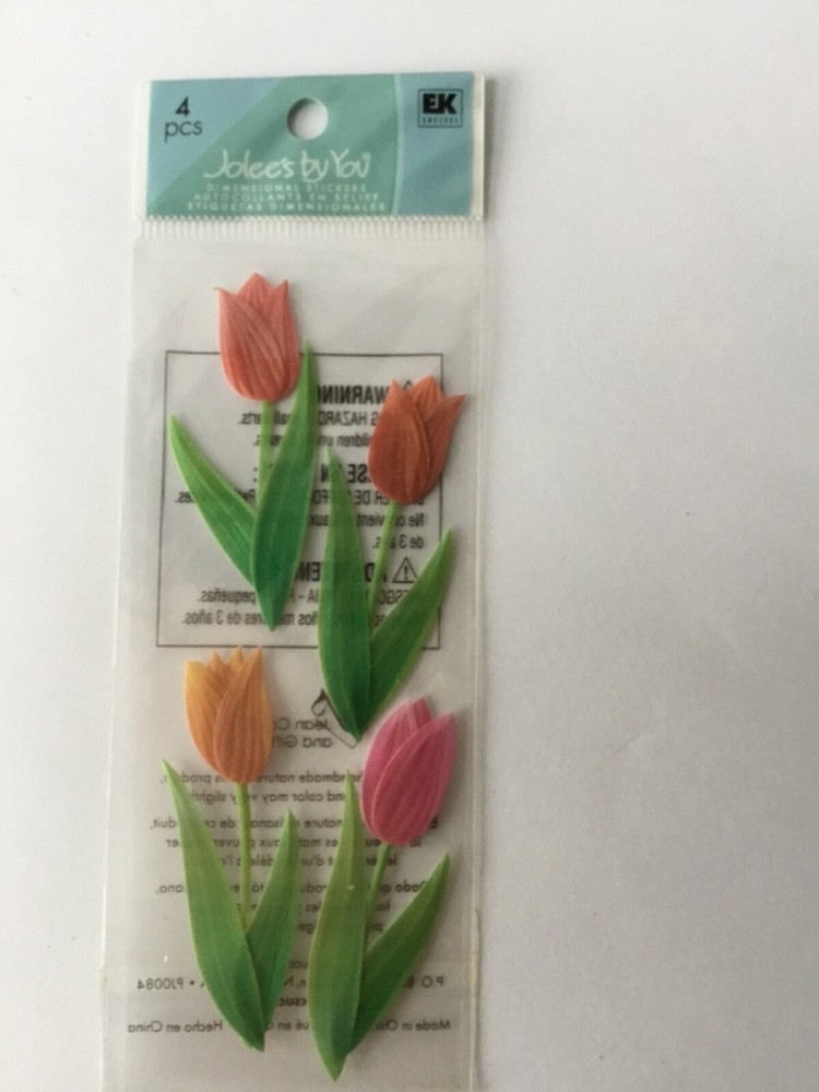 Jolees Boutique Mini Tulips Flower Garden Spring Scrapbook 4×2” Pink Yellow Red