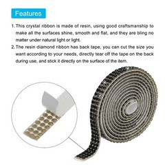 0.3 Inch 3 Yards Self Adhesive Crystal Rhinestone Diamond Ribbon Black
