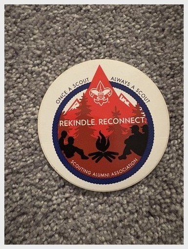 BSA Scouting Alumni Assoc. Sticker 1990s Campfire Scene Fleur-de-lis Emblem