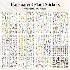 Flower Sticker Book, 40 Sheets 470pcs Floral Botanical Themed Journaling Supp…