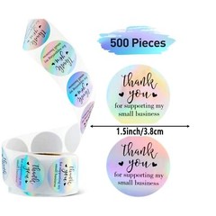 1 Roll-500pcs 1.5» Rainbow Stickers Thank you Holographic Round Sealing Labels