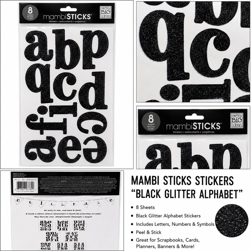 me & my BIG ideas mambiSTICKS Black Glitter Alphabet Stickers 8 Sheets STL-14