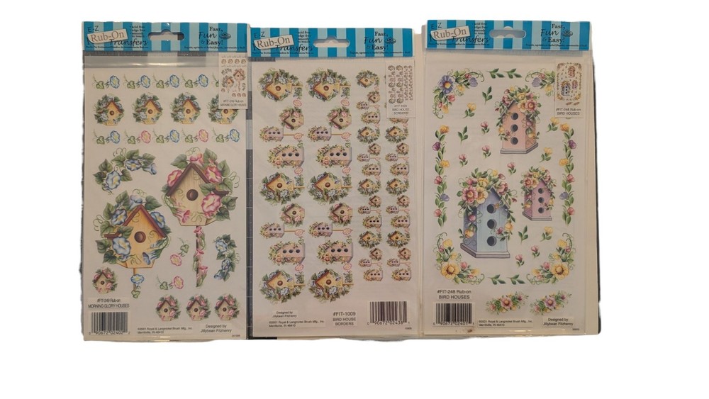 Royal Langnickel Easy Rub-On Transfer Birdhouse Morning Glory Flowers Lot 6×9