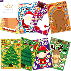 8 Sheets Christmas Puzzle Stickers Create Your Own Santa Claus DIY Make-A-Face K
