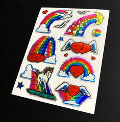 UNICORN PEGASUS wings stars RAINBOW HEART VINTAGE sticker Prism Prismatic foil