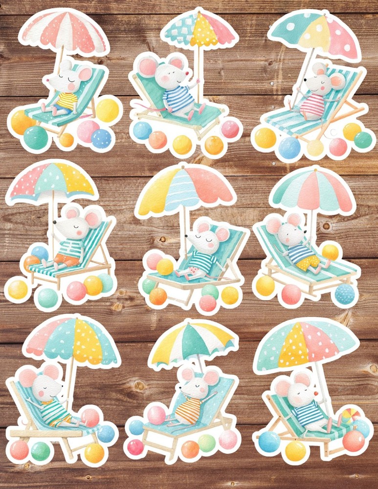 Vacation Mouse Vinyl Die Cut Stickers Set Scrapbooking Laptop Water Bottle