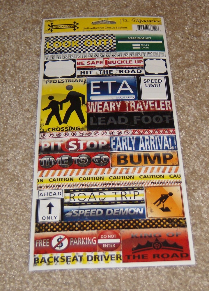 Reminisce Die Cut Sticker Sheet ~ Road Signs Icons/Words
