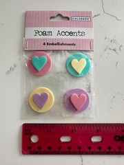 Colorbok Foam Accents 4 Embellishments ~ Circle’s w/Hearts Scrapbooking Crafts