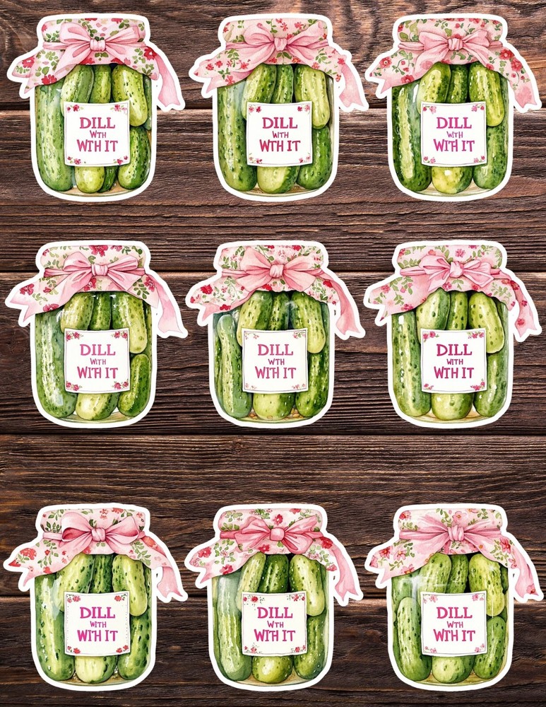 Dill With It Pickles Die Cut Vinyl Stickers Set Scrapbooking Laptop Waterbottle