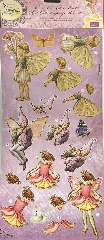 Fairyopolis 6″x12″ Die Cut 3-D Decoupage 4 sheets Punch out dimensional Fairies