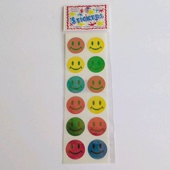 vintage Metallic Iridescent Smiley Face sticker sheet Red Green Blue Yellow