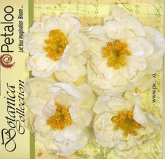 RUFFLED PEONY – WHITE – 45 to 50mm x 4 Flowers with Centre FABRIC Petaloo A1