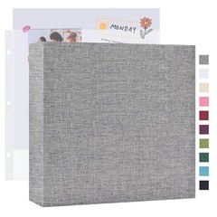 Mublalbum 12×12 Large 3-Ring Scrapbook Photo Album, 40 Sleeves, Grey Linen Cover