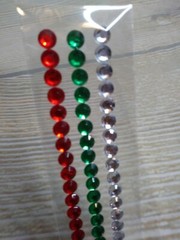 New! 3 Gemstone 6″ Strips Christmas Gems Stickers Red Silver Green 8mm Crafts