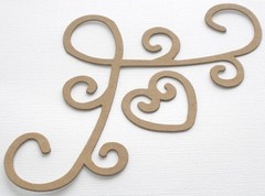 (6) CORNER FLOURISH – Accent w/ Heart- Bare Chipboard Die Cut – 5 3/4″