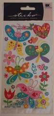 New Sticko scrapbook stickers LOVE BUGS butterfly flower smiles bright colorful