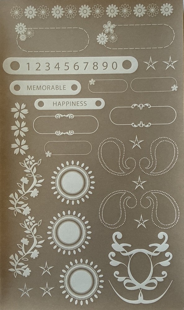 WHITE MEMORABLE Rub-On Transfers(4-1/2”x 7-3/4”)Flower •Happiness•Card Making•