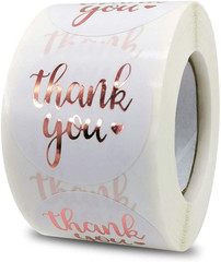 1.5 Inch Rose Gold Thank You Stickers Roll, 500 Pcs – Labels, Envelope Seals, We
