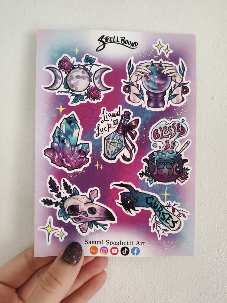 Spell Bound Witchy Gothic Sticker Sheet – Original Art by SammiSpaghettiArt