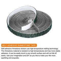 0.35 Inch Self Adhesive Rhinestone Strips 3 Yard for Crafts,Dark Green