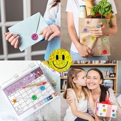 2000 Pack Sparkly Smile Face Stickers 1 Inch Reward Labels 10 Colors Waterproof