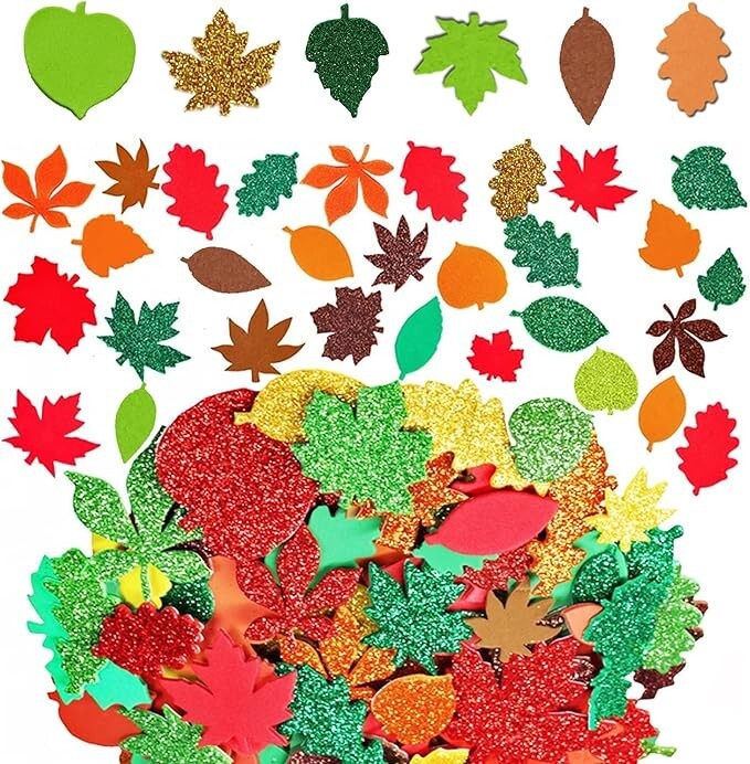 400 pcs Glitter-Foam Leaf Stickers-Halloween, Fall, craft Back To School Craft