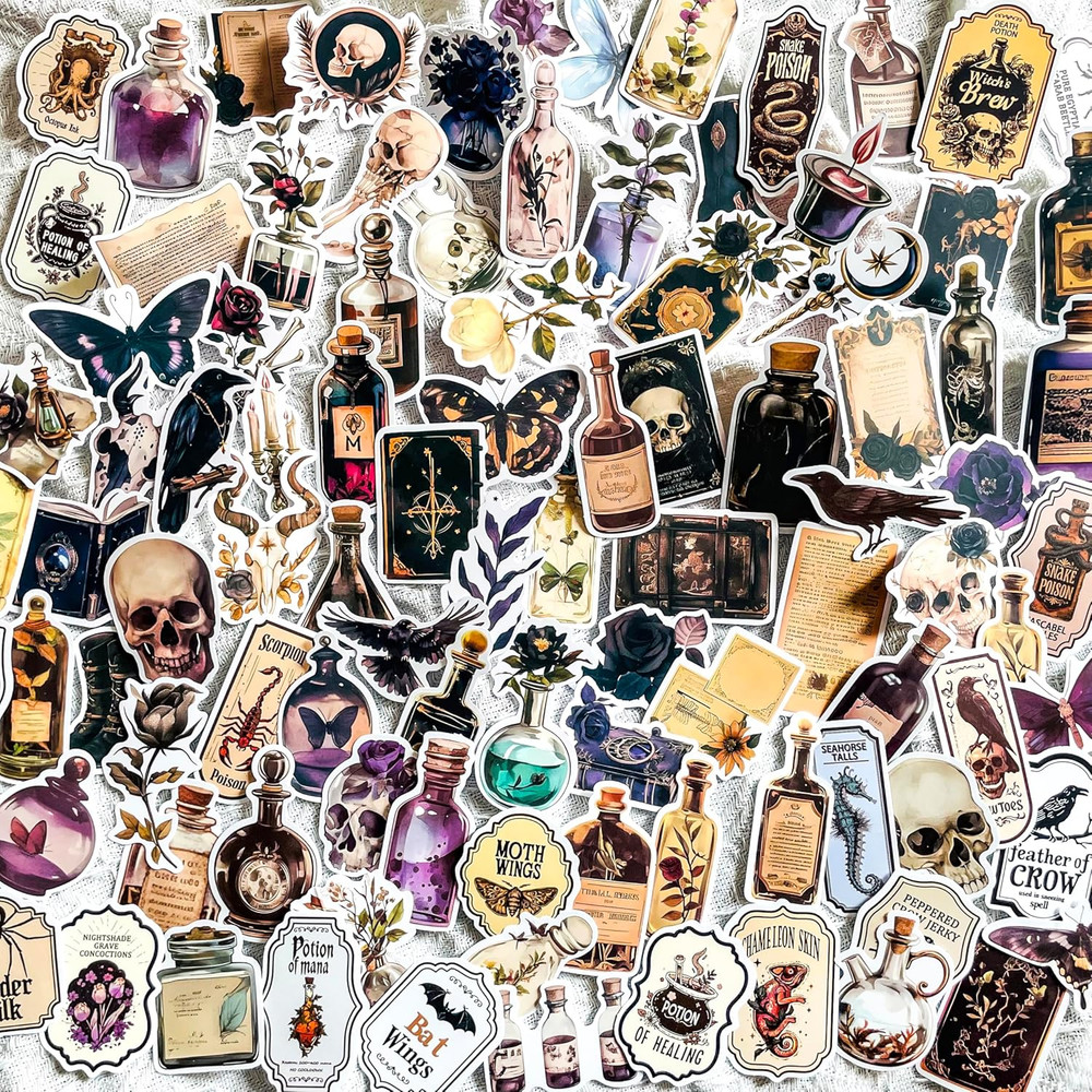 Vintage Medieval Apothecary Potion Labels Stickers – 100 Pcs Gothic Dark Dark Ac