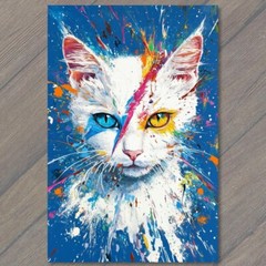 STICKER Colorful Cat Portrait Vibrant Splatter Paint Abstract Style Blue