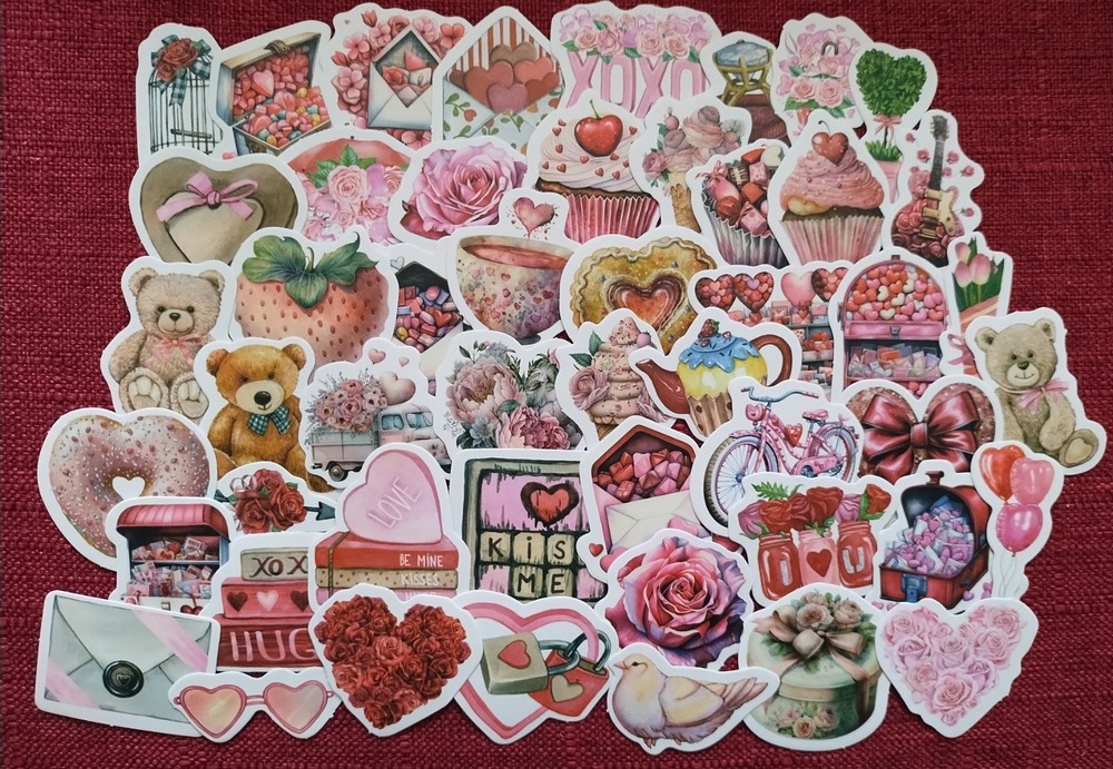 50pc PINK/RED VALENTINE’S WATERPROOF VINYL STICKERS/DECALS