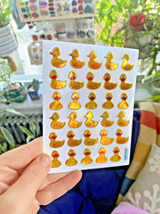 Sparkle Retro Ducks Sticker Sheet (1 Sheet, 4×5 In., .5-.75 In. Stickers)