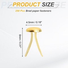 250Pcs Brads Paper Fasteners, 4.5×8 mm Metal Round Head Split Pins, Golden