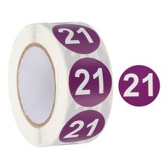 Number 21 Stickers 1″ Round Coded Self-Adhesive Labels Purple 500Pcs/Roll