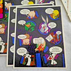 Vtg Teacher Stickers 80s 90s School Reward 33 sheets Rainbow Retro Looney Tunes