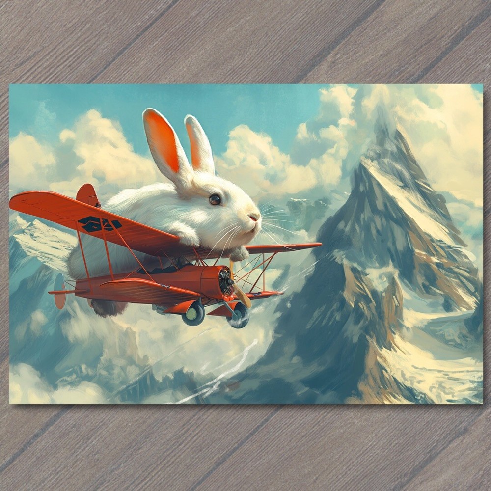 STICKER Bunny Rabbit Flying Airplane Fun Strange Colorful Unreal Cute Unusual