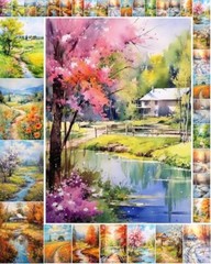 Decoupage Paper Pack 35 Sheets 6″x8″ Bright Colourful Landscapes of Forests i…