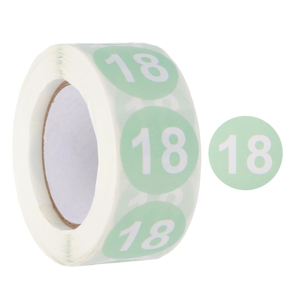 Number 18 Stickers 1″ Round Coded Self-Adhesive Labels Light Teal 500Pcs/Roll