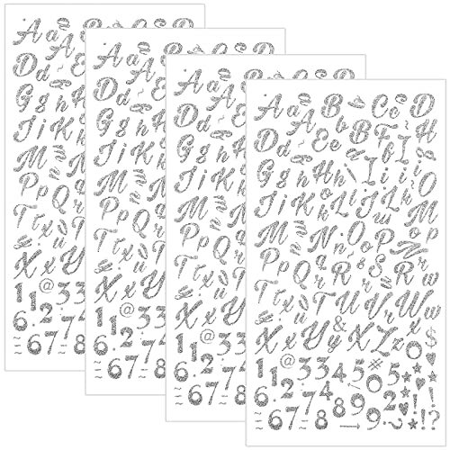 Letter Stickers, Glitter Cursive Alphabet Letter and Number 540pcs Silver