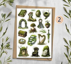 Moss Stickers. Whimsical Forest Sticker sheet. Planner, Scrapbooking 345