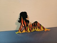 Vintage Stickers MUD FLAP GIRL Glossy Foil Vending Sticker VTG PVI Flames 01