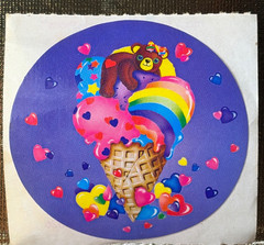 VINTAGE 80’S LISA FRANK GLOSSY BEAR ON RAINBOW ICE CREAM STICKER
